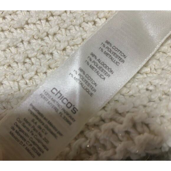 CHICOS Green White Striped Metallic Knit Color Block Sweater Size 1 Medium US 8 - Picture 8 of 8